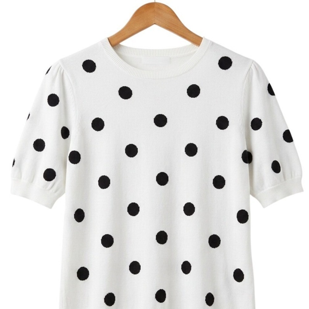 Adrianna Papell Coquette Polka Dot Top White Half Puff Sleeve Whimsy Size M - Picture 3 of 6